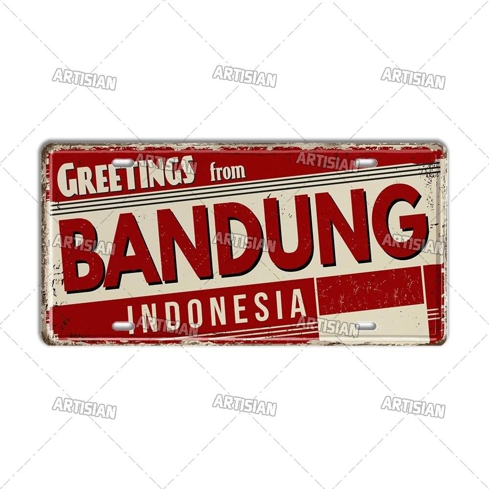 Artisian INDIA CHINA INDONESIAN License Plate Landmark State Metal Sign City Decorative Plaque Wall Decor Garage Bar Pub Club