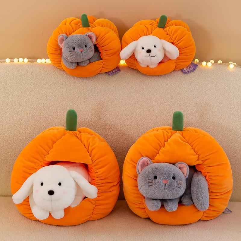 Cute Pumpkin Nest Plush Toy Creative Doghouse Cattery Doll Doll for Children Doll Gift
