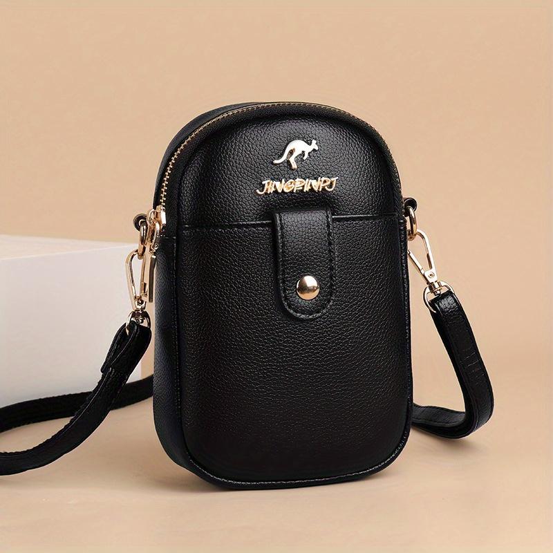

Chic Mini Crossbody Phone Bag for Women - Fashionable Faux Leather with Detachable Strap, Zip Closure, Solid Color чёрный
