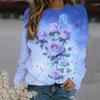 Spring and Autumn Round Neck Rose Flower 3D Printed Top Fashionable Casual Long Sleeved Women's T-shirts