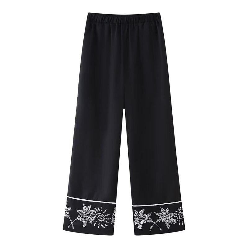 Kaslead New Arrival Women's Fashion Style Fashion Embroider Short Sleeve Shirt Casual Pants Suit