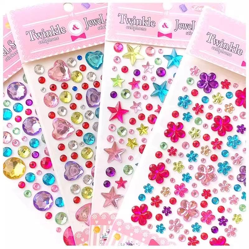 

Children s 3D Crystal Diamond Cartoon Stickers for Princess Rewards and Decoration Heart Gem Sticker - 1 Sheet