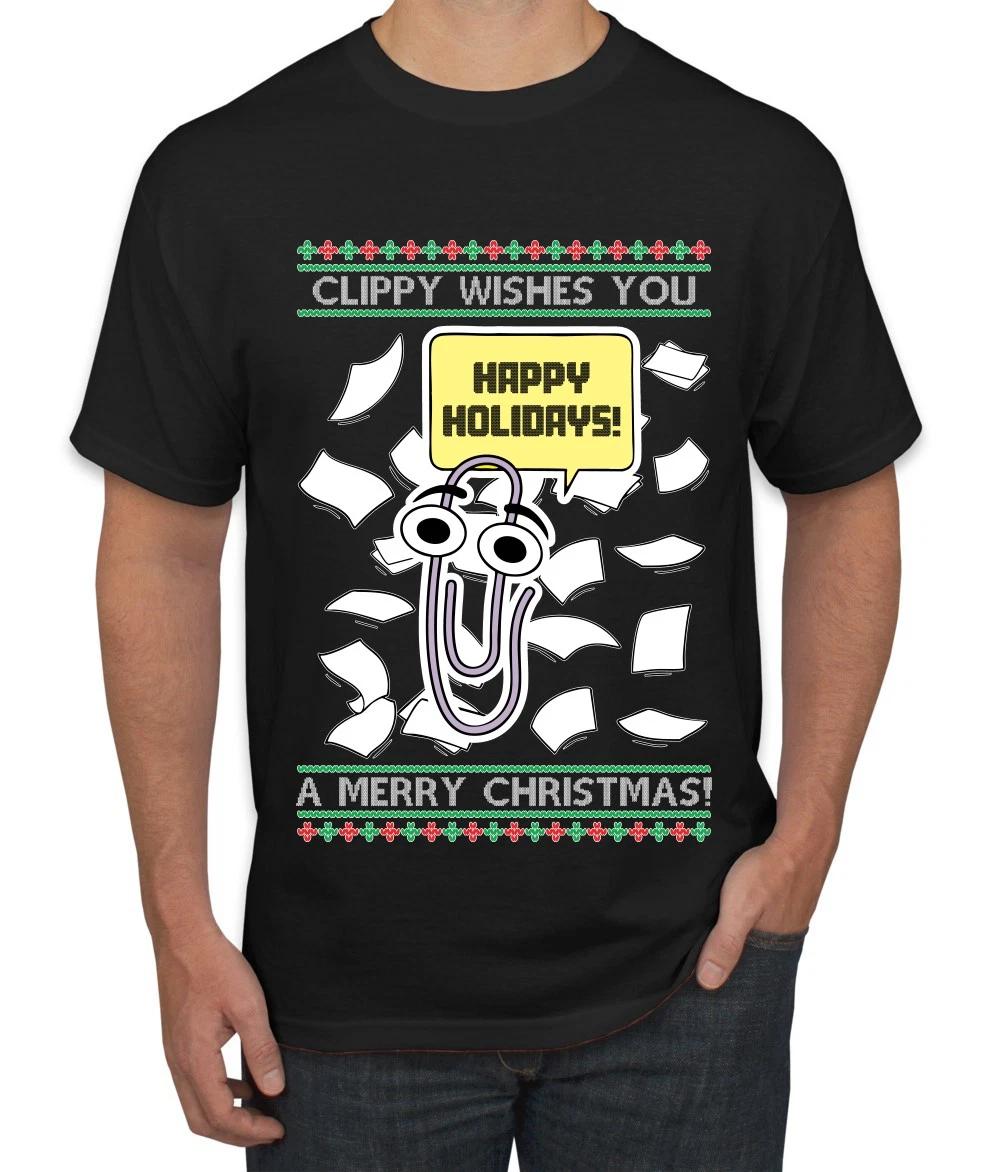 Clippy Wishes You A Merry XmasUgly Christmas Men s T- Shirt 2XL