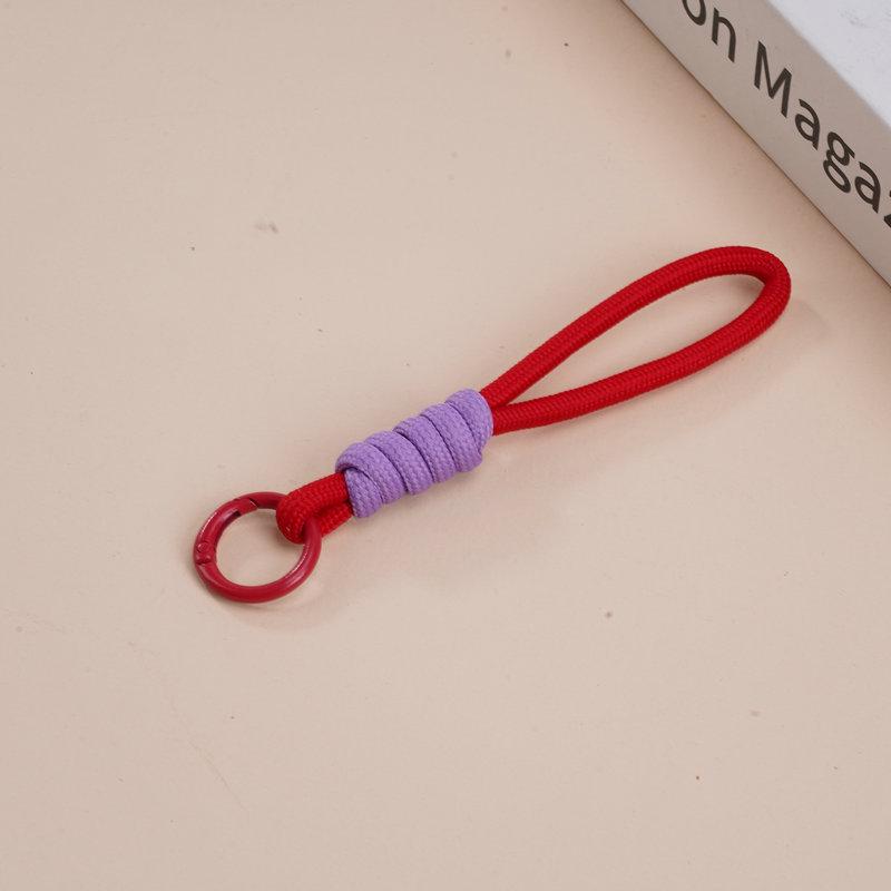 Multifunctional Color Block Woven Lanyard Keychain with Cartoon Plush Bag and Perler Bead Pendant