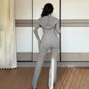 Damen 2-teilige Trainingsanzüge Reißverschluss Kapuzenpullover und Schlaghosen Gerippte Strick-Outfits Sexy Bodycon Workout-Trainingsanzüge