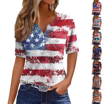 Women's T Shirt Tee Print Button Short Sleeve Daily Weekend Fashion Basic V- Neck Regular Top