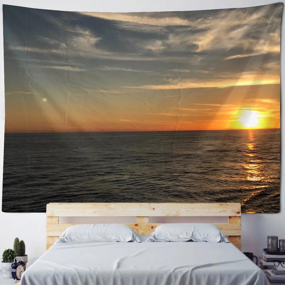 Oceano, Alba, Tramonto, Paesaggio a Telaio, Grande Appeso da Parete, Decorazione da Parete Hippie, Tessuto di Sfondo, Decorazione Artistica per la Casa