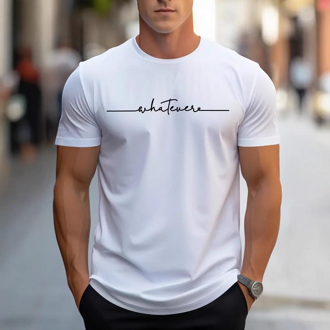 Spring and Summer Regular Style Letter Print Solid Roundneck ShortSleeve Mens Tshirt M