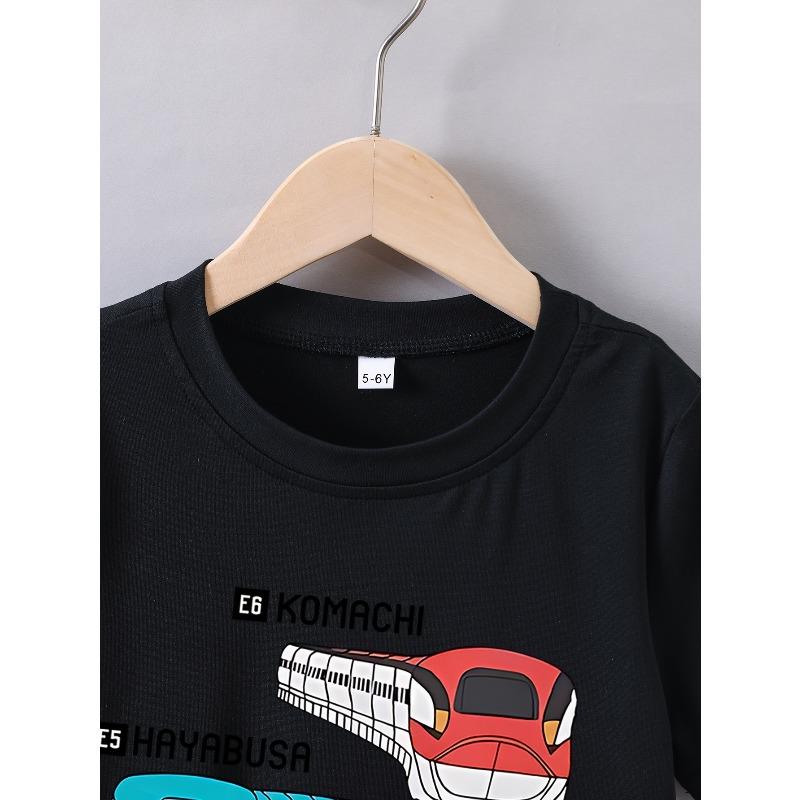 European Sizes Boys' Summer Short-Sleeve T-Shirt with a 'Speed Train' Print