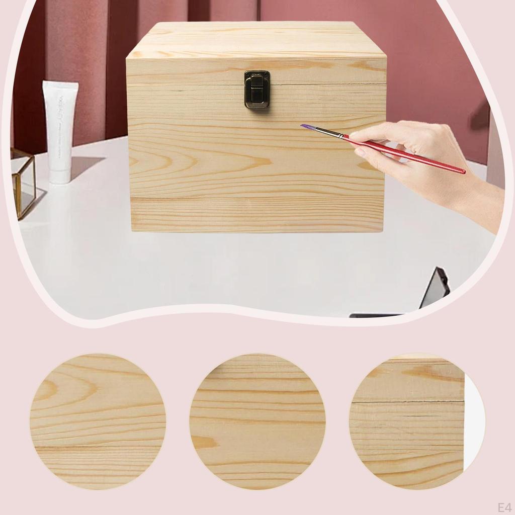 Unfinished Wooden Box Keepsake Multipurpose Jewelry Organizer with Hinged Lid for DIY Party