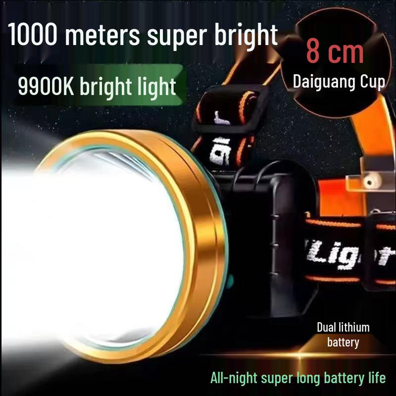 Ultra-Bright Rechargeable LED Headlamp: Long-Throw, Waterproof, Night Fishing & Mining Light with Extended Battery Life