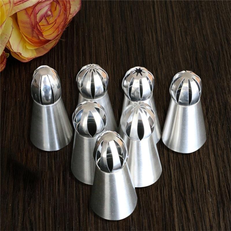 7pcs Russian Spherical Ball Stainless Steel Icing Piping Nozzle Pastry Tips Fondant Cupcake Baking T