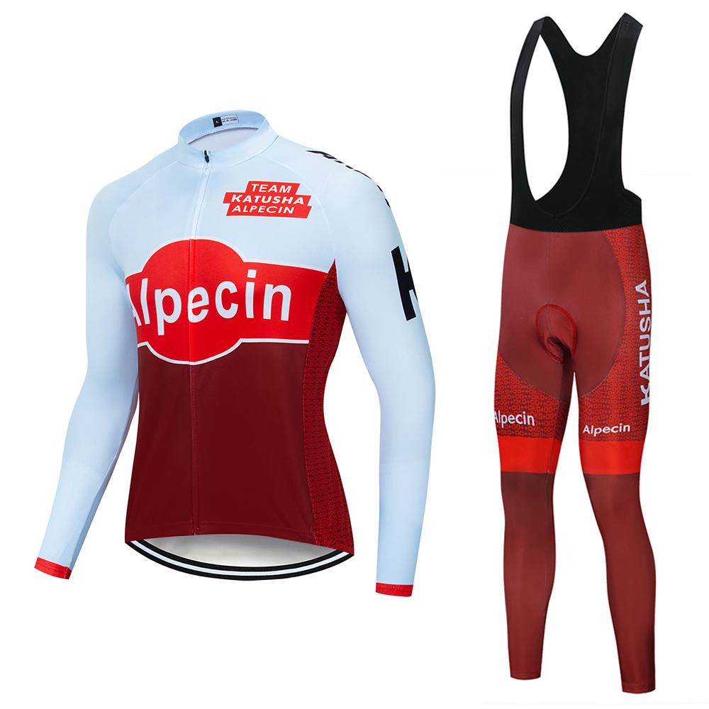 Alpecin Team Men's Cycling Jersey Long Sleeve Set MTB Bike Clothing Maillot Ropa Ciclismo Hombre Bicycle Wear 19D GEL Bib Pants
