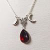 Gothic Sliver Color Triple Moon Goddess Black Glass Crystal Water Drop Pendant Necklace for Women Hallowmas Amulet Jewelry Gifts