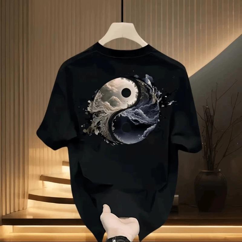 Unisexs Cotton Tshirts Fitted Black 5XL T Shirt for Unisex Casual Summer Wear Fashion Tai Chi Print Tee Shirts White Unisex Clothing