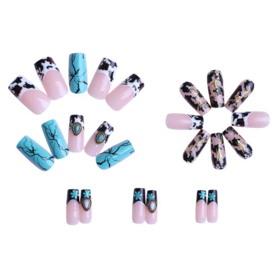 1 Set False Nails with Jelly Glue Chapped Pattern Easy Wearing Fake Nails DIY Nail Art Kit Professional Manicure Tools