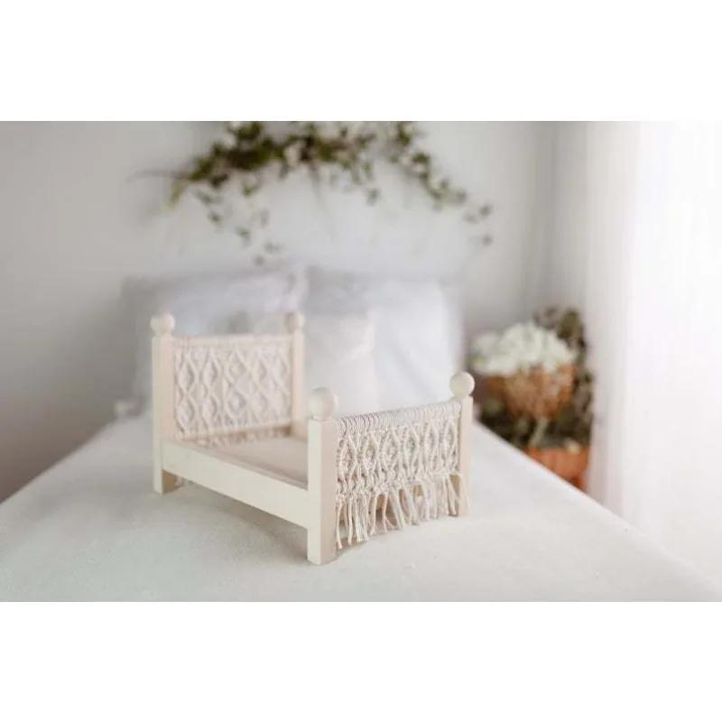 Cotton Rope Woven Retro Mini Bed Frame Infant Support Sofa Baby Doll Ornament Studio Photo Basic Tool Boys Girls Practical Gift