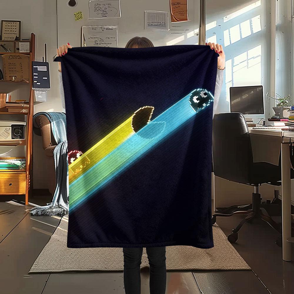 Pac‑Man Printed Flannel Blanket, soft throw for bedroom sofa, washable, fan merchandise, great gift.