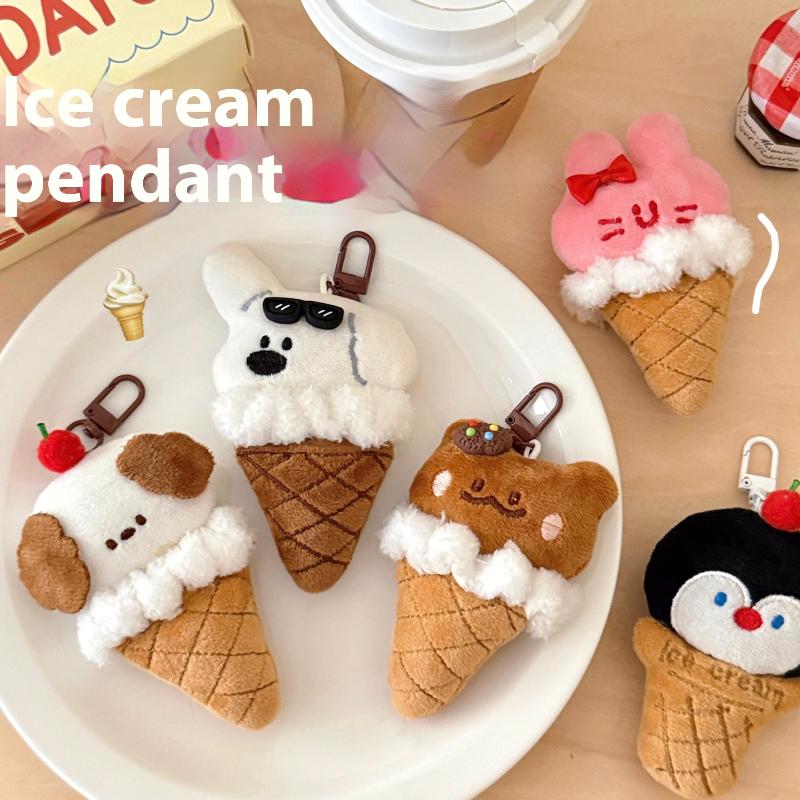 Chaveiro de Pelúcia Animal de Desenho Animado Fofo Sorvete Kawaii Cachorro Coelho Urso Boneca de Pelúcia Pingente Brinquedo Argola de Chave Decoração de Mochila Presentes