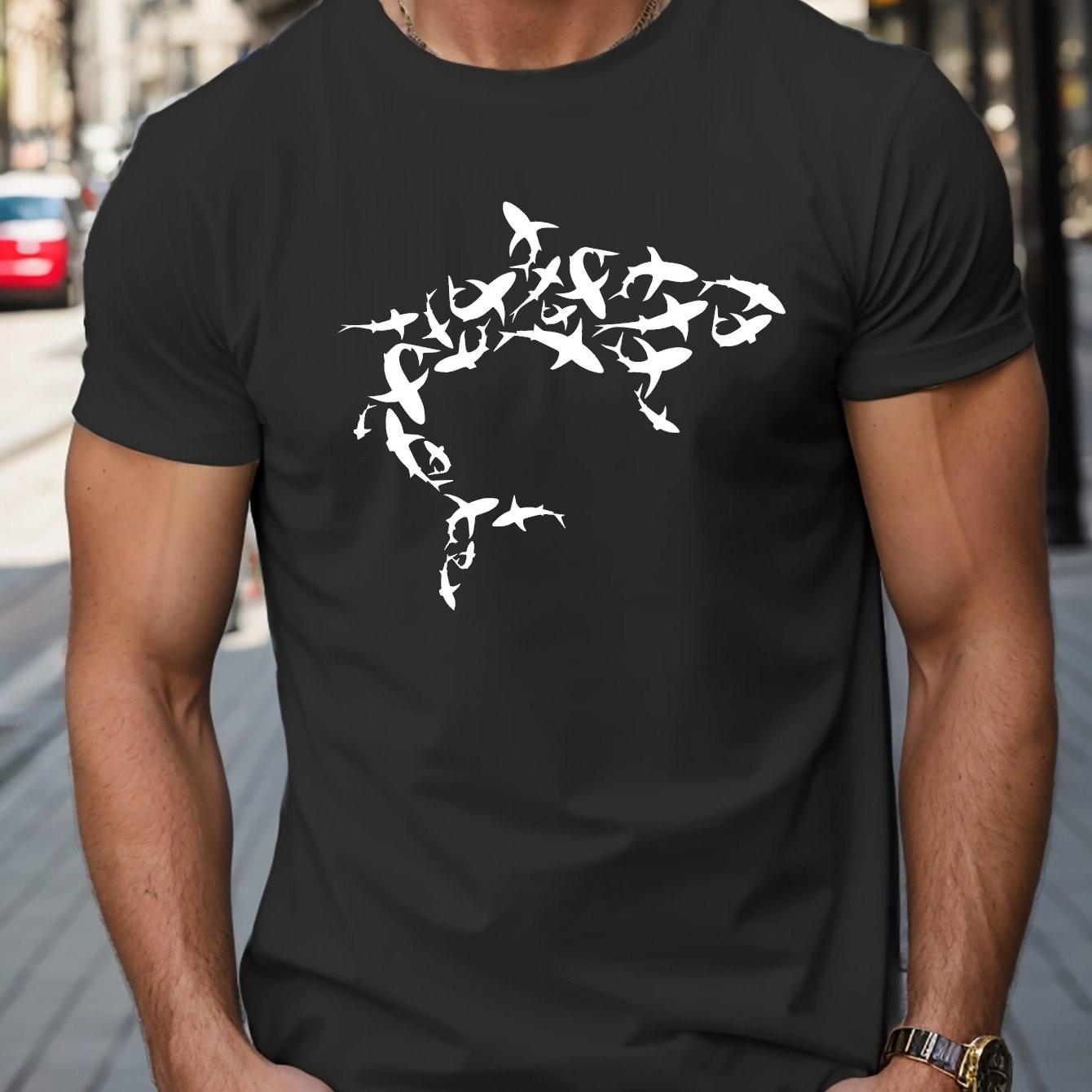 

Shark School Graphic Print Men s Breathable T-Shirt Casual Crew Neck Tee - Men s Summer Cotton Graphic Tee S разноцветный