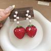 Silver Needle Pearl Rhinestone Strawberry Ear Studs: Elegant, Creative, High-End Earrings for Women