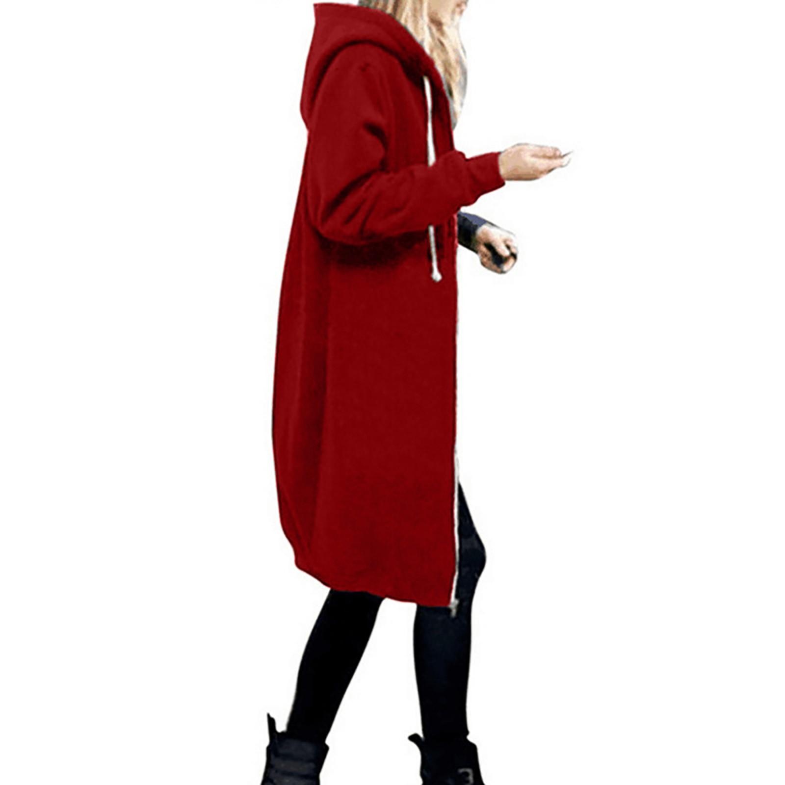 

Женская теплая молния с открытым капюшоном, толстовка, длинное пальто, куртка, топы, верхняя одежда XXL красный
