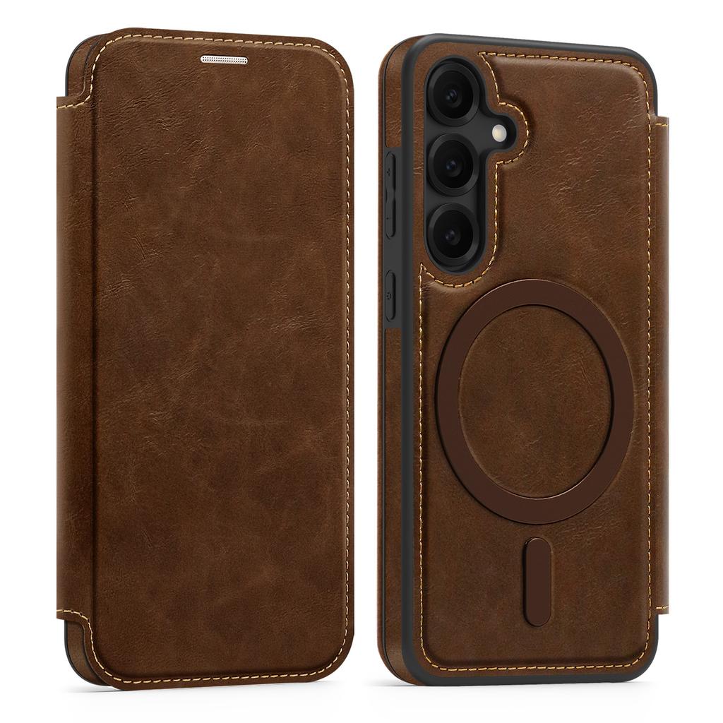 For Samsung Galaxy S25 Magnetic Case RFID Blocking Card Holder Leather Phone Cover