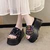 Fashion 8.5cm Synthetic Slip on Platform Wedge Fashion Sandal Bling ROME Ladies Beach Shoes Peep Toe Pumps Summer Slippers Fashion Shoes
