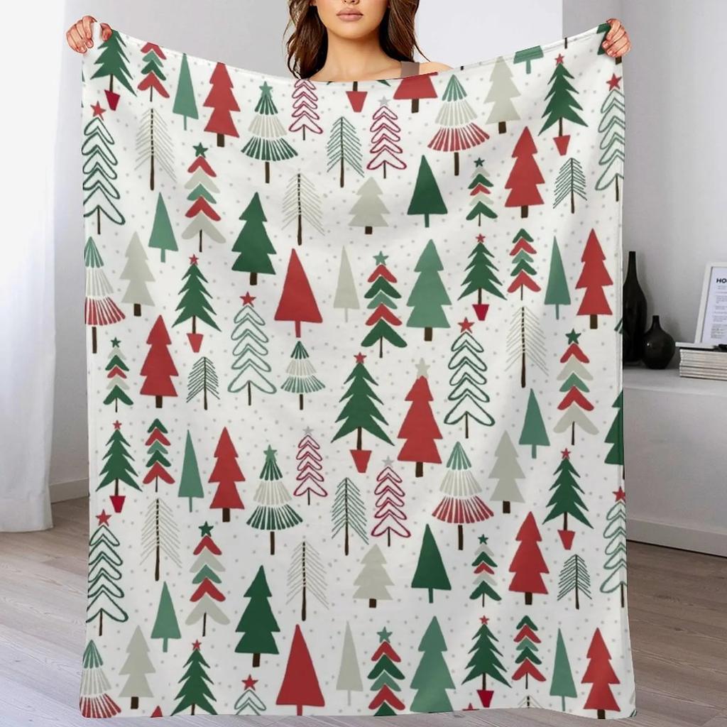 Classic Christmas Tree Throw Blanket Faux Fur Soft Warm Blanket for Bed