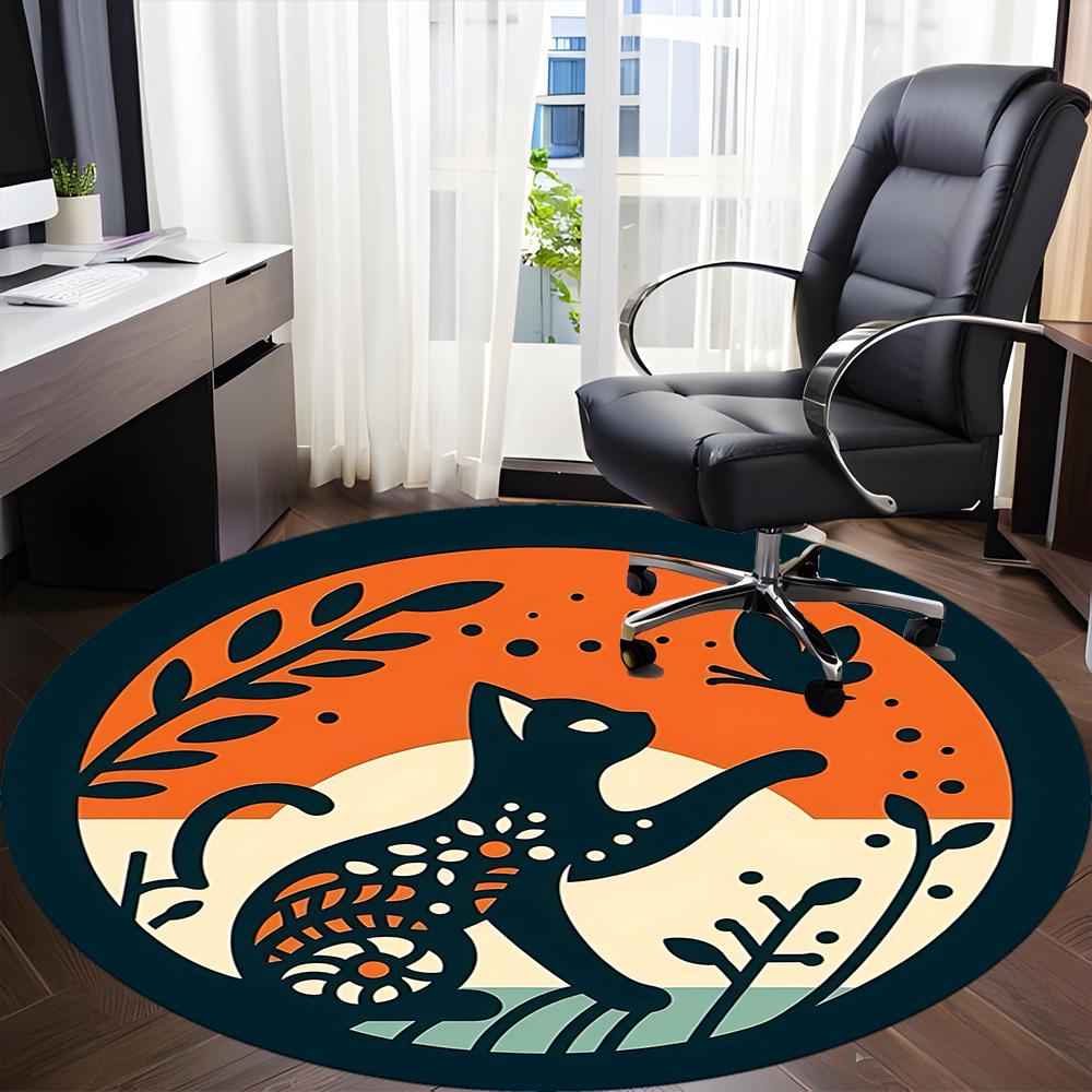 1pc Cat Butterfly Office Round Area Rug, Mat Suitable For Office, Under Office Chairs Bedroom Living Room Home Decor, Room Deco