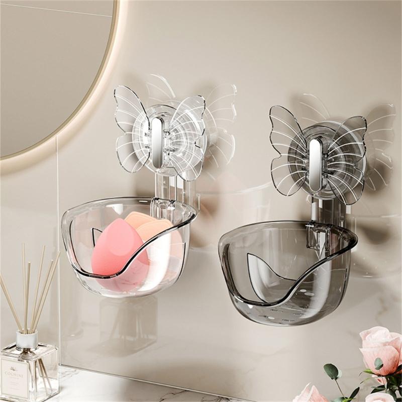 Clear Shower Basket Suction Cup Butterfly Wall Mount Storage Box Rack Bathroom Shower Shelves Strong Suction Organizers