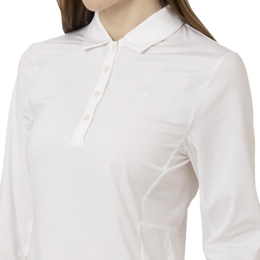 FootJoy Women's White Long Sleeve Golf Shirt with Side Mesh Sun Protection, Size M (FJW-S25-S09, 34815-M)