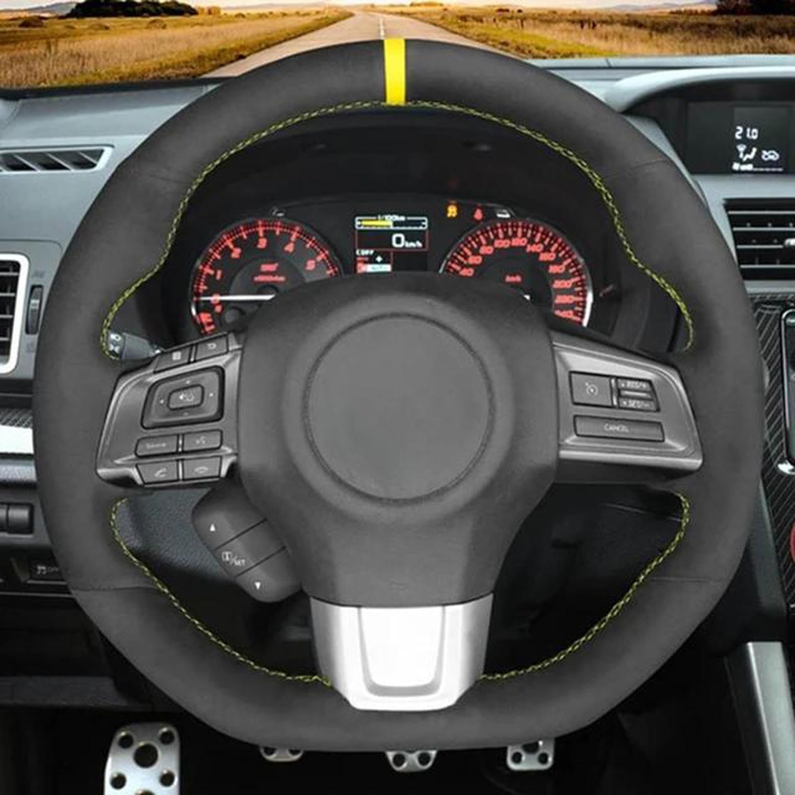 AENQNy Black Suede Leather Braided Car Steering Wheel Cover, Fits