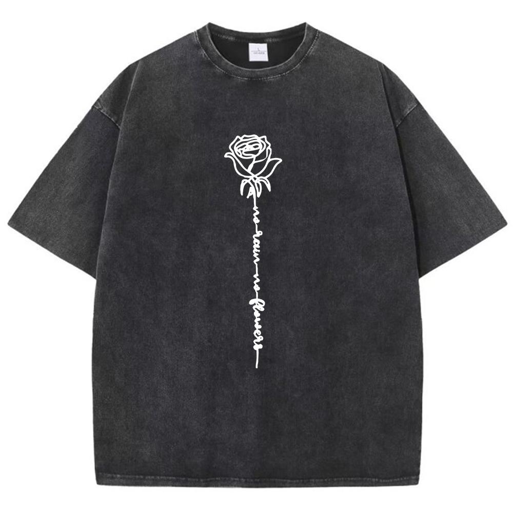 White Printed Roses Flower Print Man T Shirt Fitting Cotton T Shirts Leisure Casual T-Shirt Pleasure Street Short Sleeved