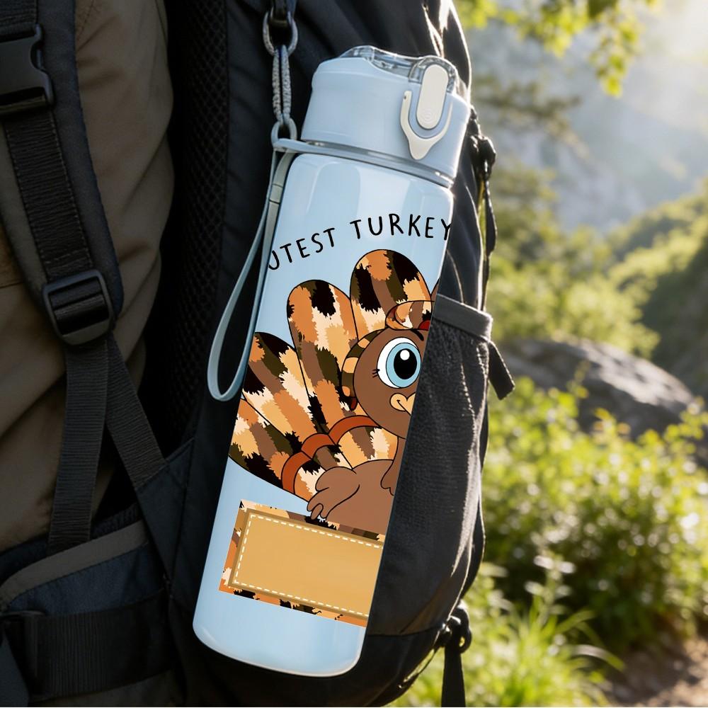 1PC Thanksgiving Turkey Cartoon Animal Art 750ml Color Plastic Sports Water Bottle Leakproof Flip Straw Lid Suitable for Sports Office Home Use