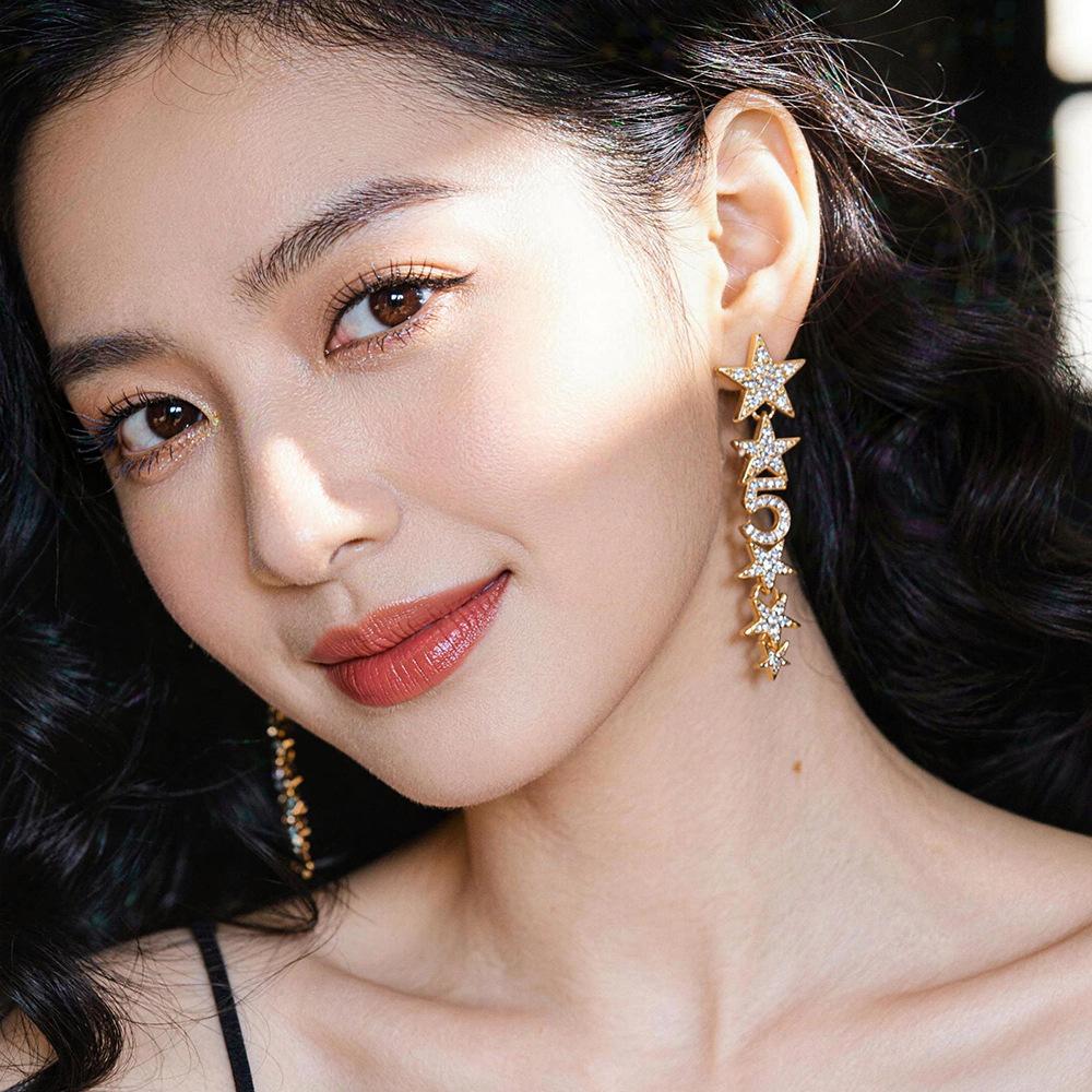 2026 New Elegant Star & Number 5 Long Tassel Earrings Light Luxury Full Zircon Drop Earrings for Women