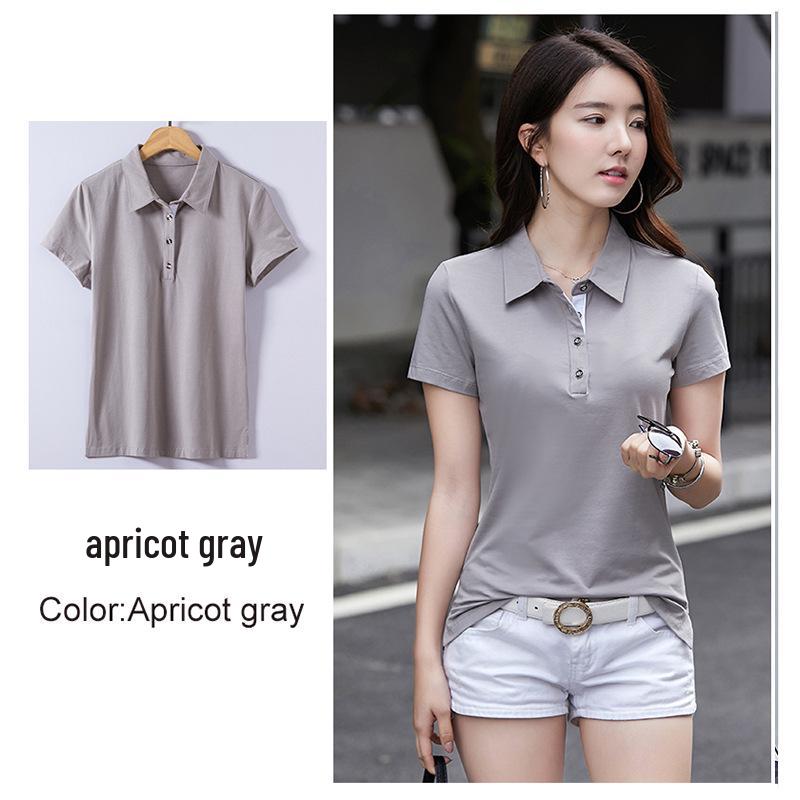 2025 Summer Women's Slim Fit Short Sleeve Polo - Korean Style Solid Color Lapel T-shirt