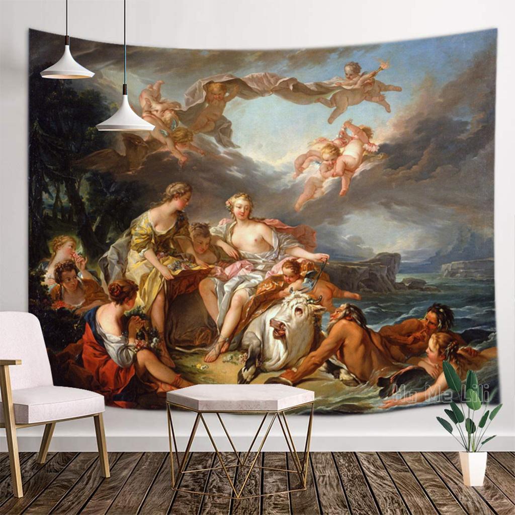 Griechische Kunst Italienische Mythologie Paradies Vier Flüsse Weibliches Anthropomorphes Poster Wandteppich Designer Zimmer Ornament