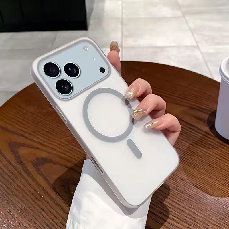 

Ультратонкий матовый чехол для iPhone 17 Air 16 E 15 14 13 12 11 Pro Max Plus Магнитный для беспроводной зарядки Magsafe PC-накладка iPhone 17 Pro серый