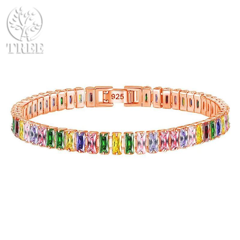 Edele 925 Sterling Zilveren Armband Ketting Luxe Kleur Kristal Hand Sieraden Voor Vrouwen Charme Bruiloft Cadeau Feest 18cm