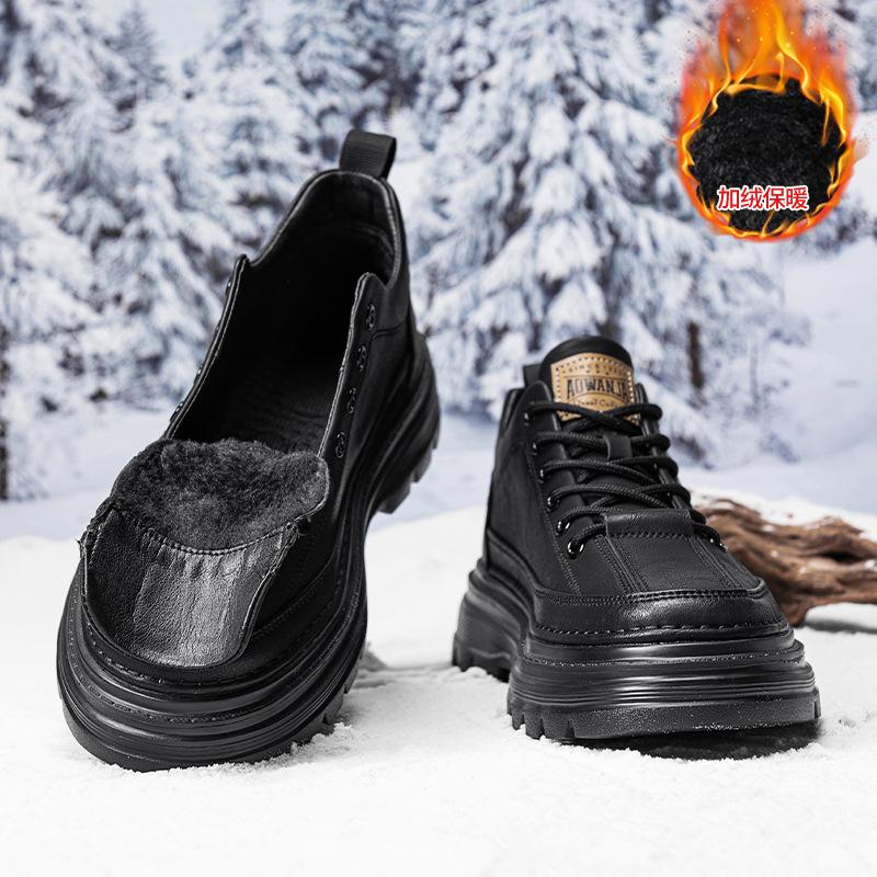 Shoes New Autumn and Winter British Casual Black Leather Shoes Medium Top Sports Platform Martin Boots