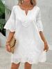 2025 Summer Women's Three-quarter Sleeve V-neck Dress