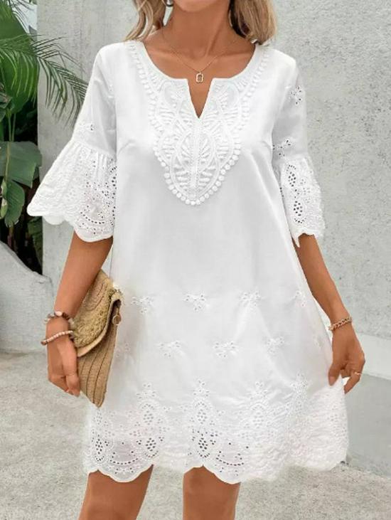 2025 Summer Women's Three-quarter Sleeve V-neck Dress