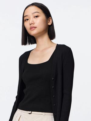 Rib Knit Short Square Neck Tank Top+ec