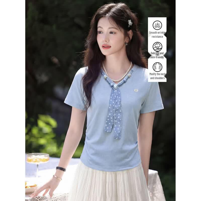 Women s French Style Slim Fit V-Neck T-Shirt S