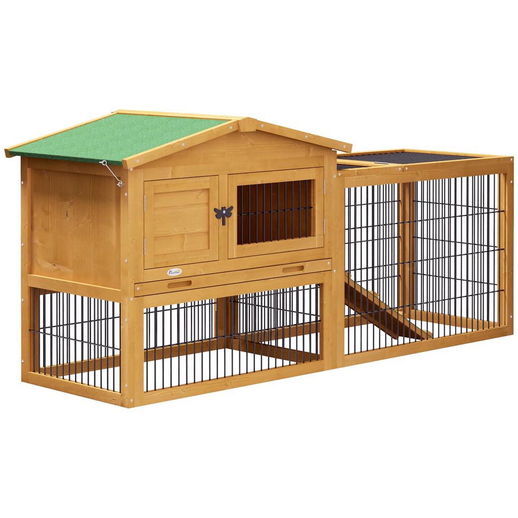Wooden Rabbit Hutch with Outdoor Run Yellow