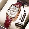 Luxury Women's Rose Gold Square Quartz Watch Leather  Glass  Wrist Accessory Women Watch