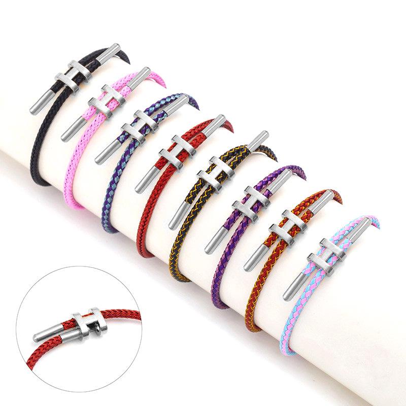 Bracciale in Acciaio a Forma di H: Acciaio Inossidabile Regolabile, Oro 3D, Impermeabile, Resistente al Sudore, Design a Corda