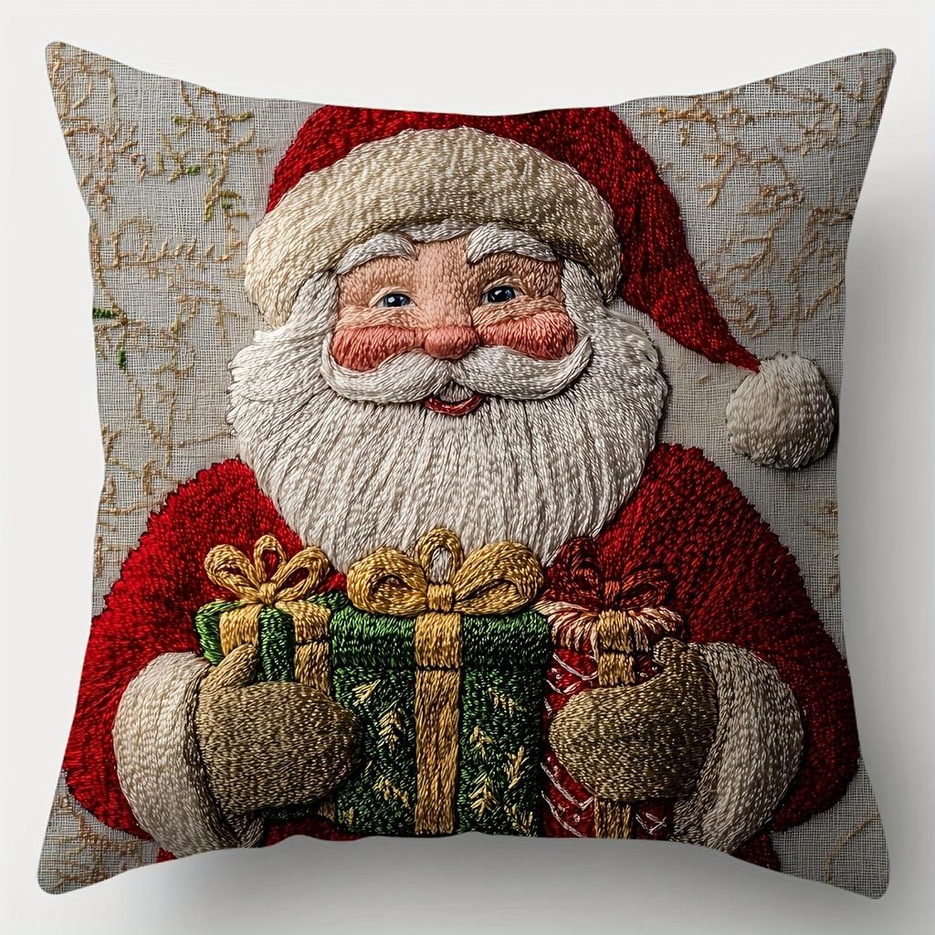 Christmas Pillowcase, Cute Cartoon Imitation Embroidery Linen Print Sofa Pillow Cover, Festival Decoration, Festival Gift (Pillow Insert Not Included)