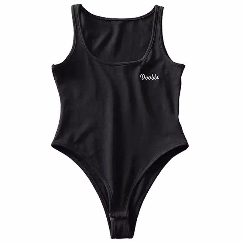 

Fashion Summer New Sleeveless One-Piece Women s Vest Minimalist Low round Neck Crotch One-Piece Stretch Silm Fashion Tops Black S